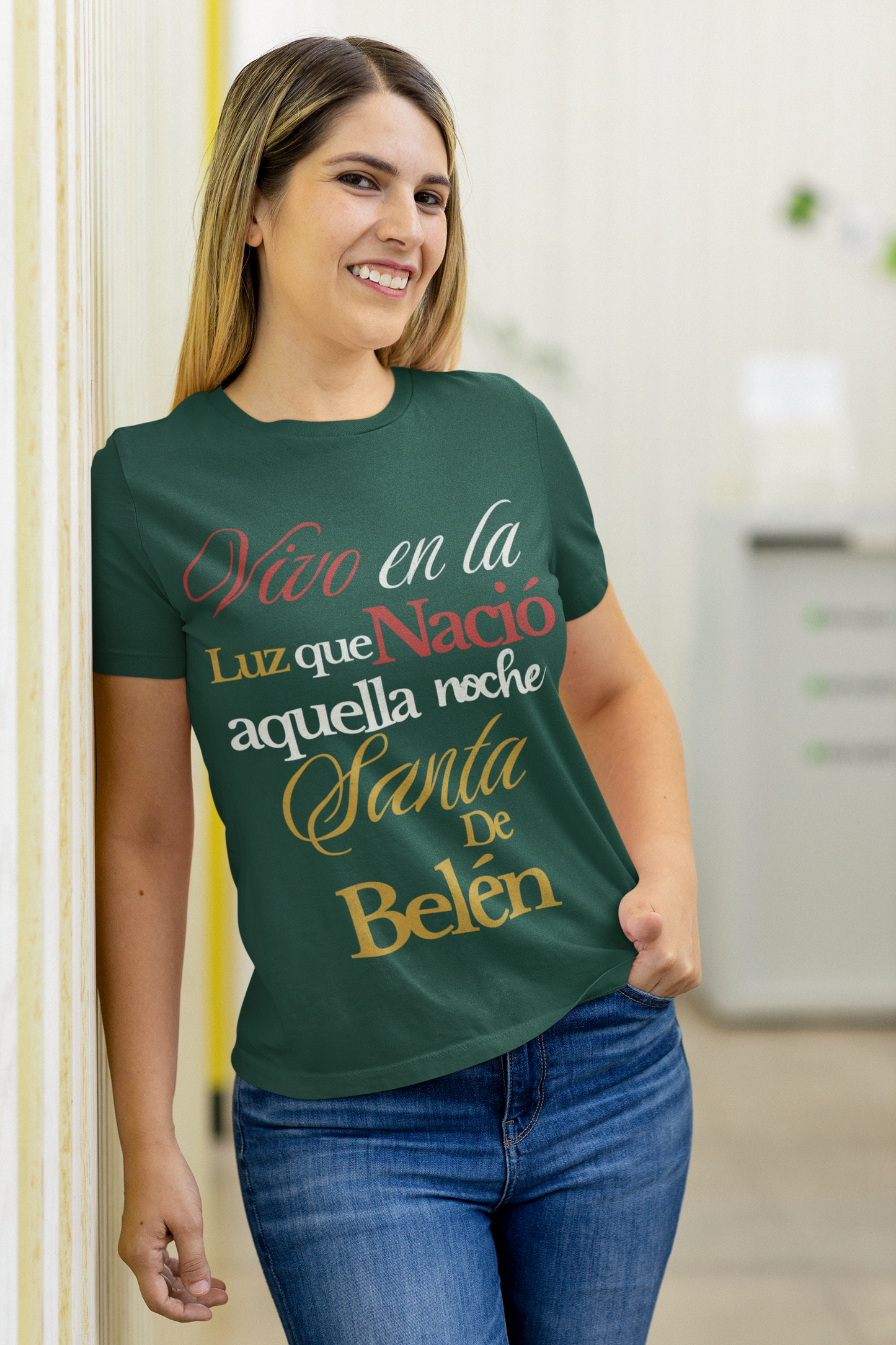 Vivo en la Luz Nació aquella noche Santa en Belen Verde oscuro