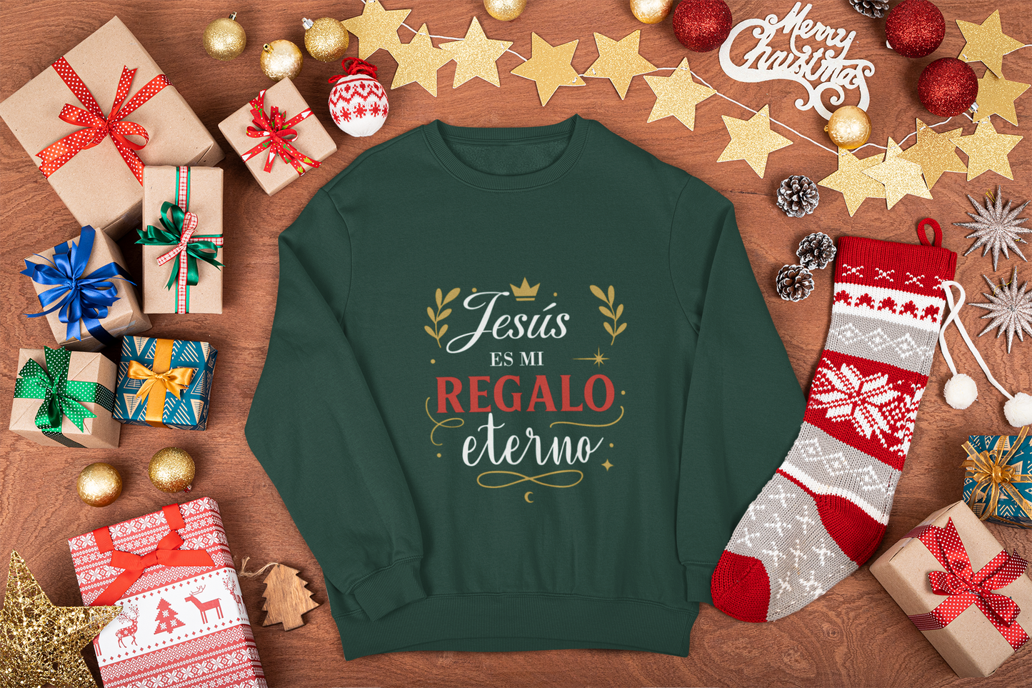 Jesús es mi regalo eterno- Sudadera Cristiana Verde Oscuro
