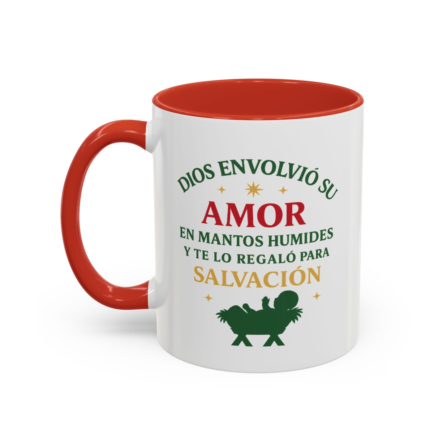 Dios envolvió su amor en mantos humildes Taza con acento rojo 11oz y 15oz